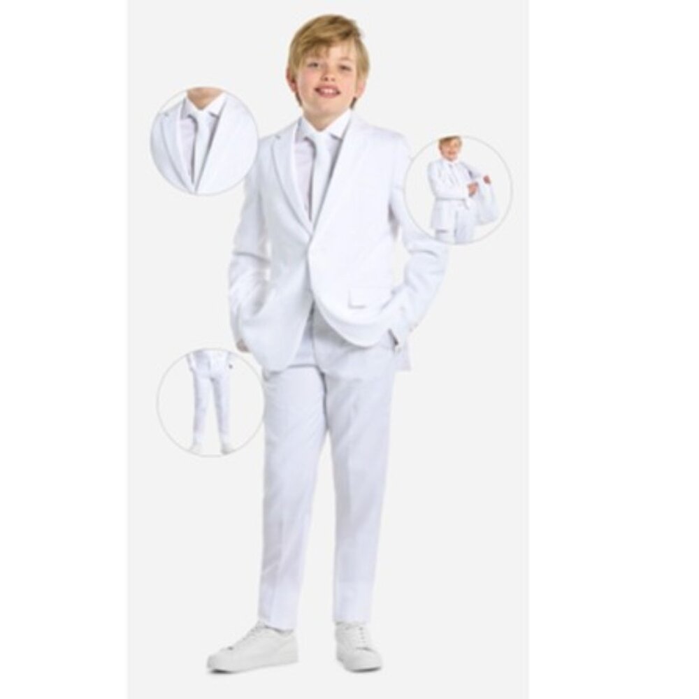 Opposuits Boys white knight solid suit, 3 piece, size 8
